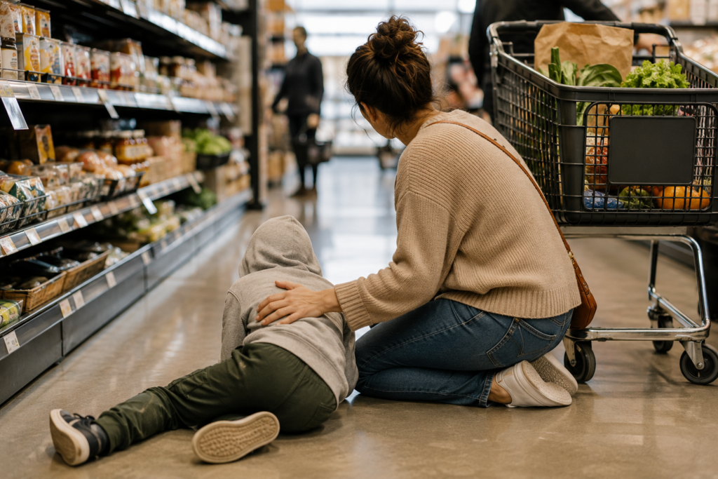 child in grocery store having a meltdown